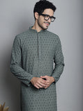 Jompers Men's Chikankari Embroidered and Sequence Kurta Only - Sea-Green