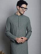 Jompers Men's Chikankari Embroidered and Sequence Kurta Only - Sea-Green