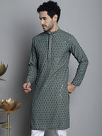 Jompers Men's Chikankari Embroidered and Sequence Kurta Only - Sea-Green