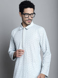 Jompers Men's Chikankari Embroidered and Sequence Kurta Only - Light-Grey