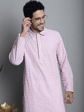 Jompers Men's Chikankari Embroidered and Sequence Kurta Only - Magenta