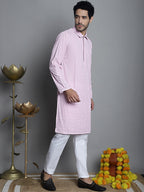 Jompers Men's Chikankari Embroidered and Sequence Kurta Only - Magenta