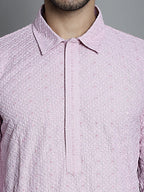 Jompers Men's Chikankari Embroidered and Sequence Kurta Only - Magenta