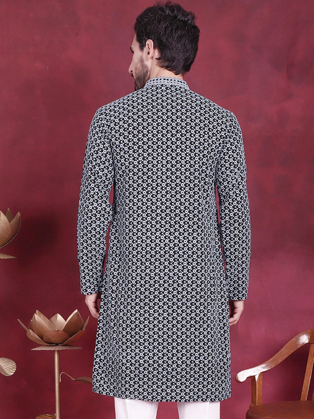 Jompers Men's Sequins Embroidered Kurta - Grey