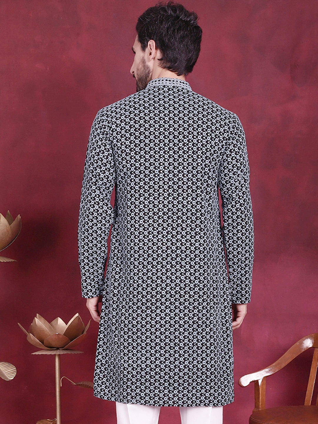 Jompers Men's Sequins Embroidered Kurta - Grey