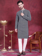 Jompers Men's Sequins Embroidered Kurta - Grey