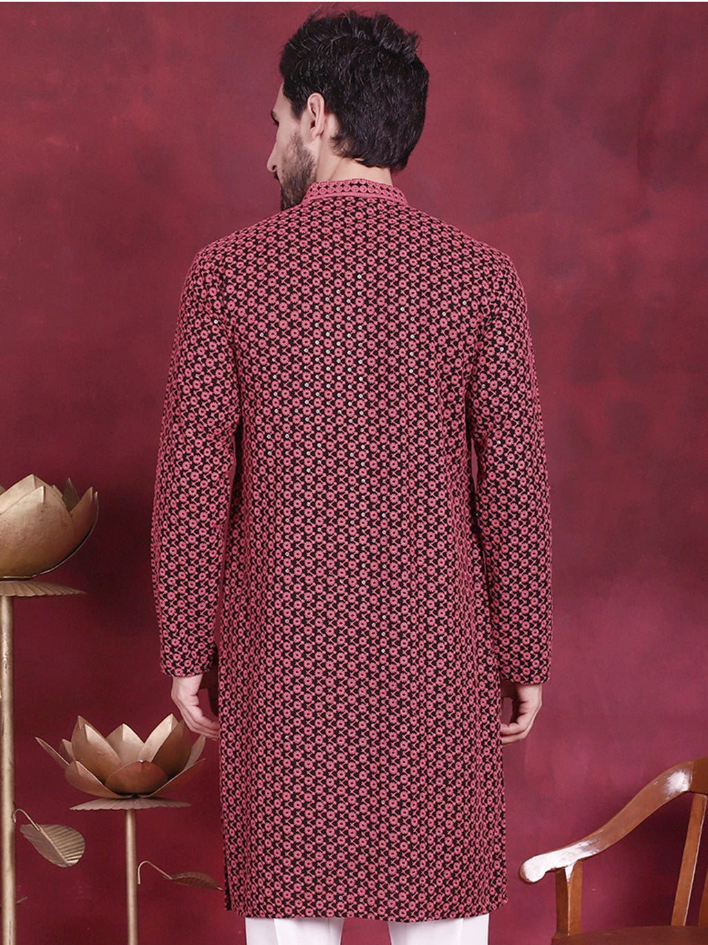 Jompers Men's Sequins Embroidered Kurta - Magenta