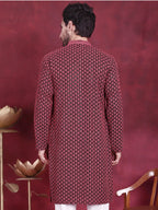 Jompers Men's Sequins Embroidered Kurta - Magenta