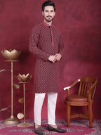 Jompers Men's Sequins Embroidered Kurta - Magenta