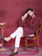 Jompers Men's Sequins Embroidered Kurta - Magenta