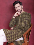Jompers Men's Sequins Embroidered Kurta - Mehndi