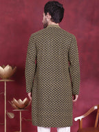 Jompers Men's Sequins Embroidered Kurta - Mehndi