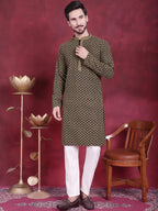 Jompers Men's Sequins Embroidered Kurta - Mehndi