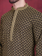 Jompers Men's Sequins Embroidered Kurta - Mehndi