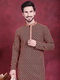 Jompers Men's Sequins Embroidered Kurta - Orange