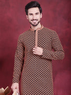 Jompers Men's Sequins Embroidered Kurta - Orange