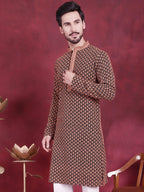 Jompers Men's Sequins Embroidered Kurta - Orange