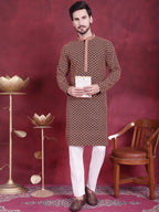 Jompers Men's Sequins Embroidered Kurta - Orange