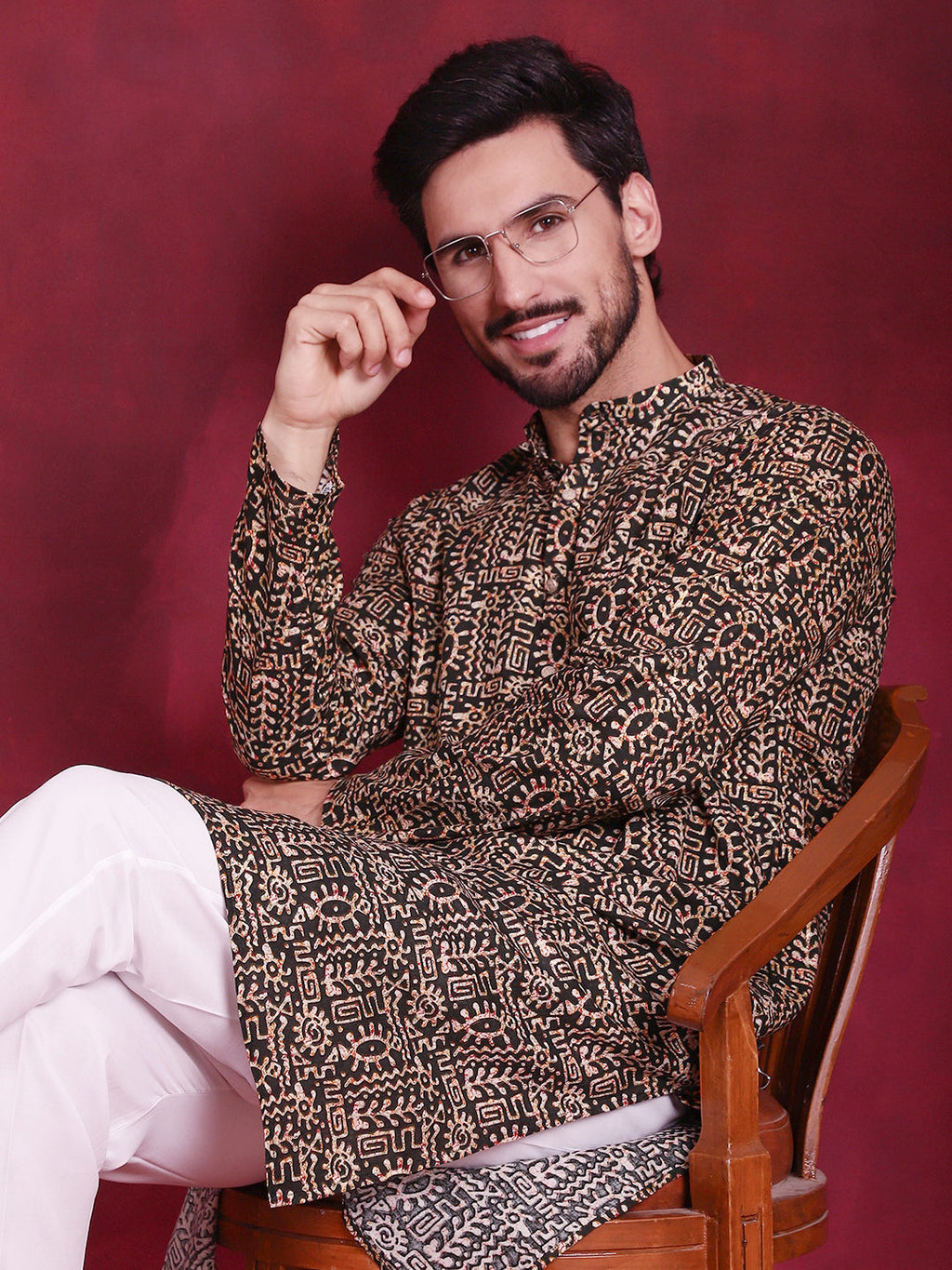 Jompers Men's Digital Printed Kurta - Olive