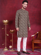Jompers Men's Digital Printed Kurta - Olive