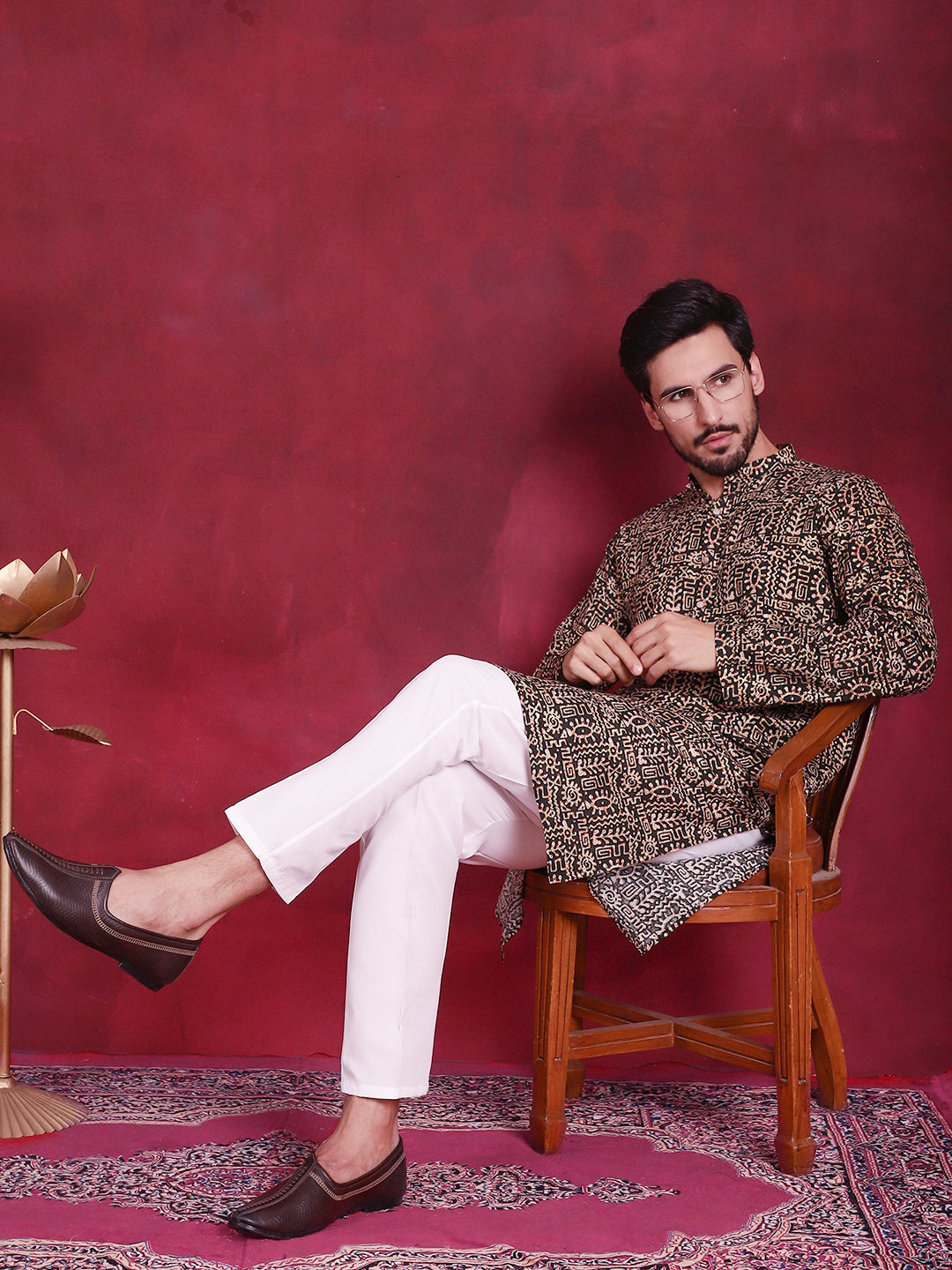 Jompers Men's Digital Printed Kurta - Olive