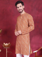 Jompers Men's Digital Printed Kurta - Mustard