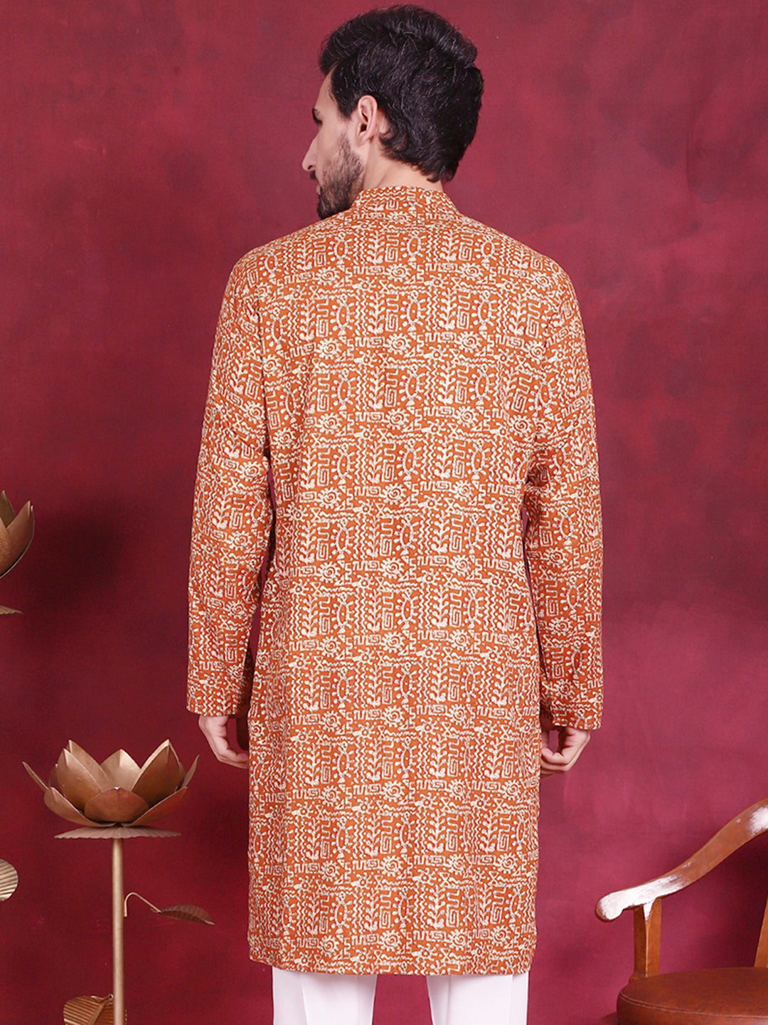 Jompers Men's Digital Printed Kurta - Mustard