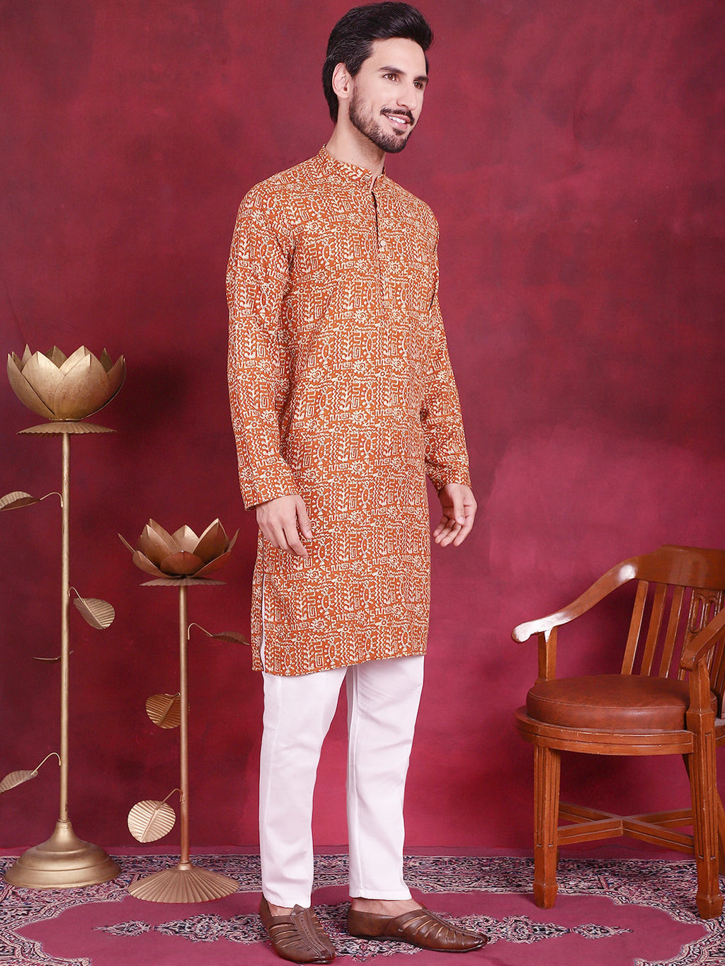 Jompers Men's Digital Printed Kurta - Mustard