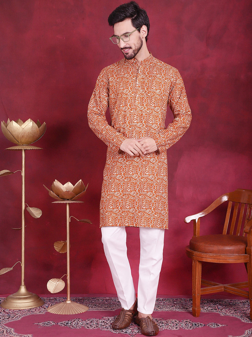 Jompers Men's Digital Printed Kurta - Mustard