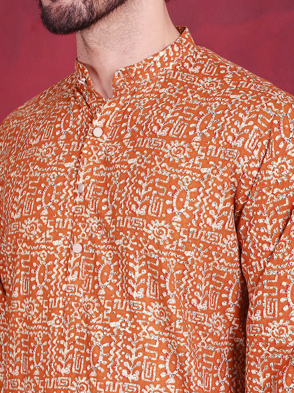 Jompers Men's Digital Printed Kurta - Mustard
