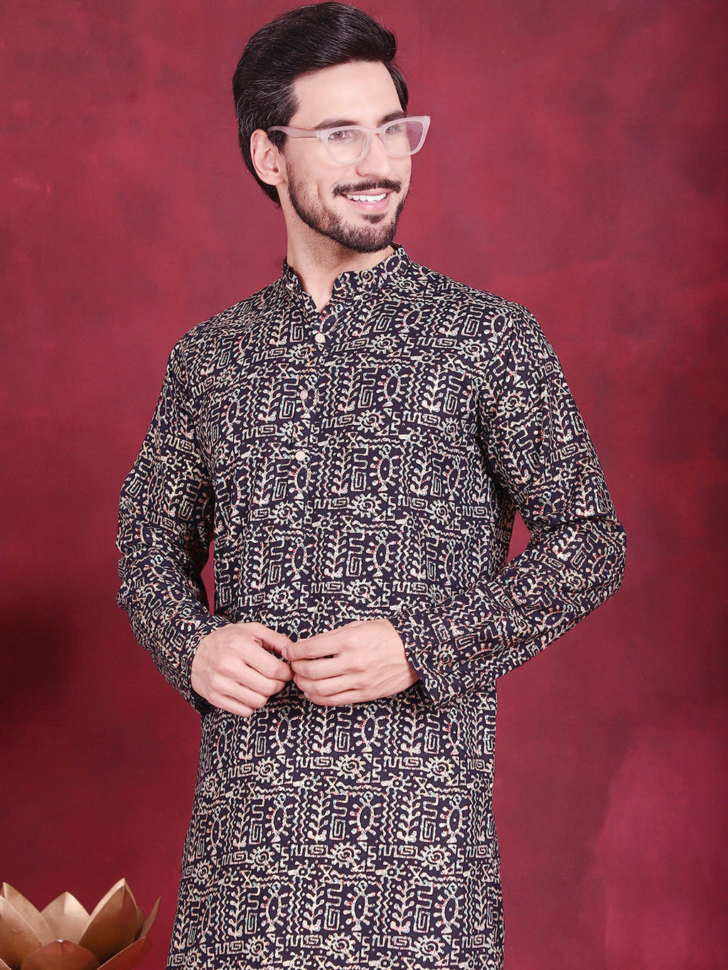 Jompers Men's Digital Printed Kurta - Navy Blue