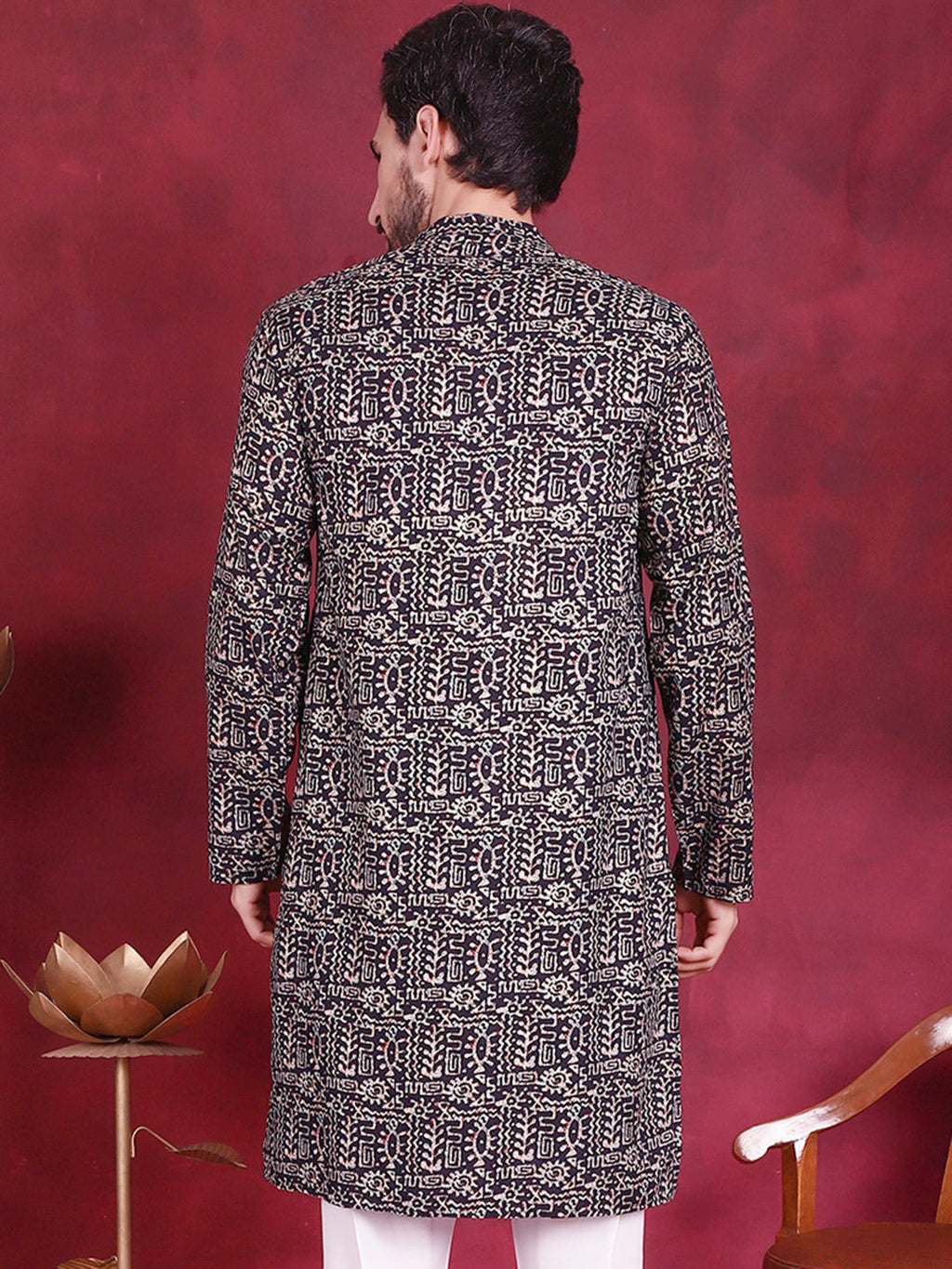 Jompers Men's Digital Printed Kurta - Navy Blue