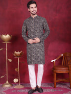 Jompers Men's Digital Printed Kurta - Navy Blue