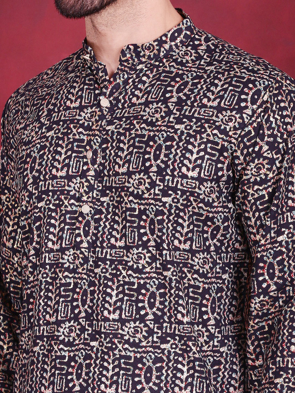 Jompers Men's Digital Printed Kurta - Navy Blue