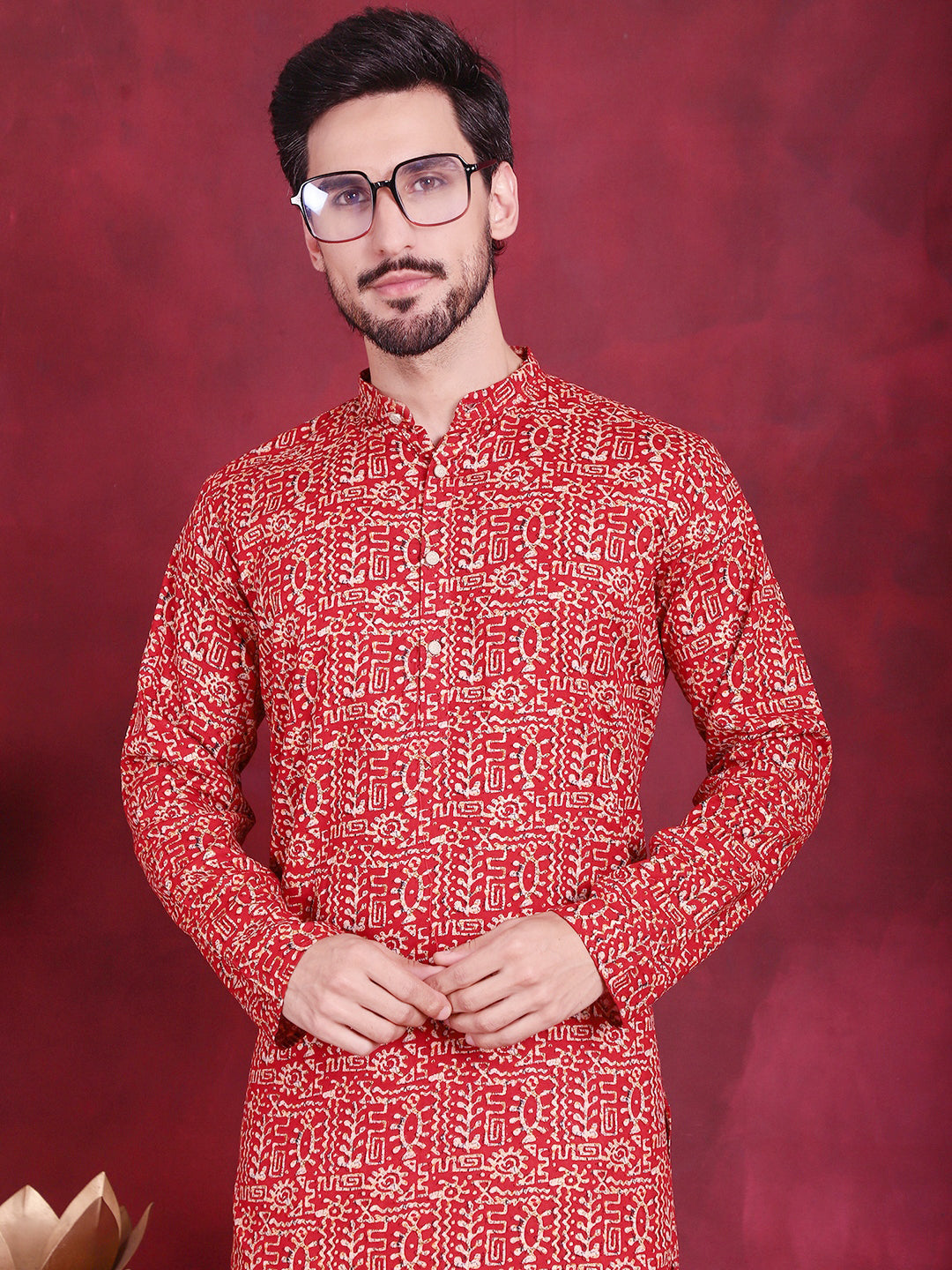 Jompers Men's Digital Printed Kurta - Red