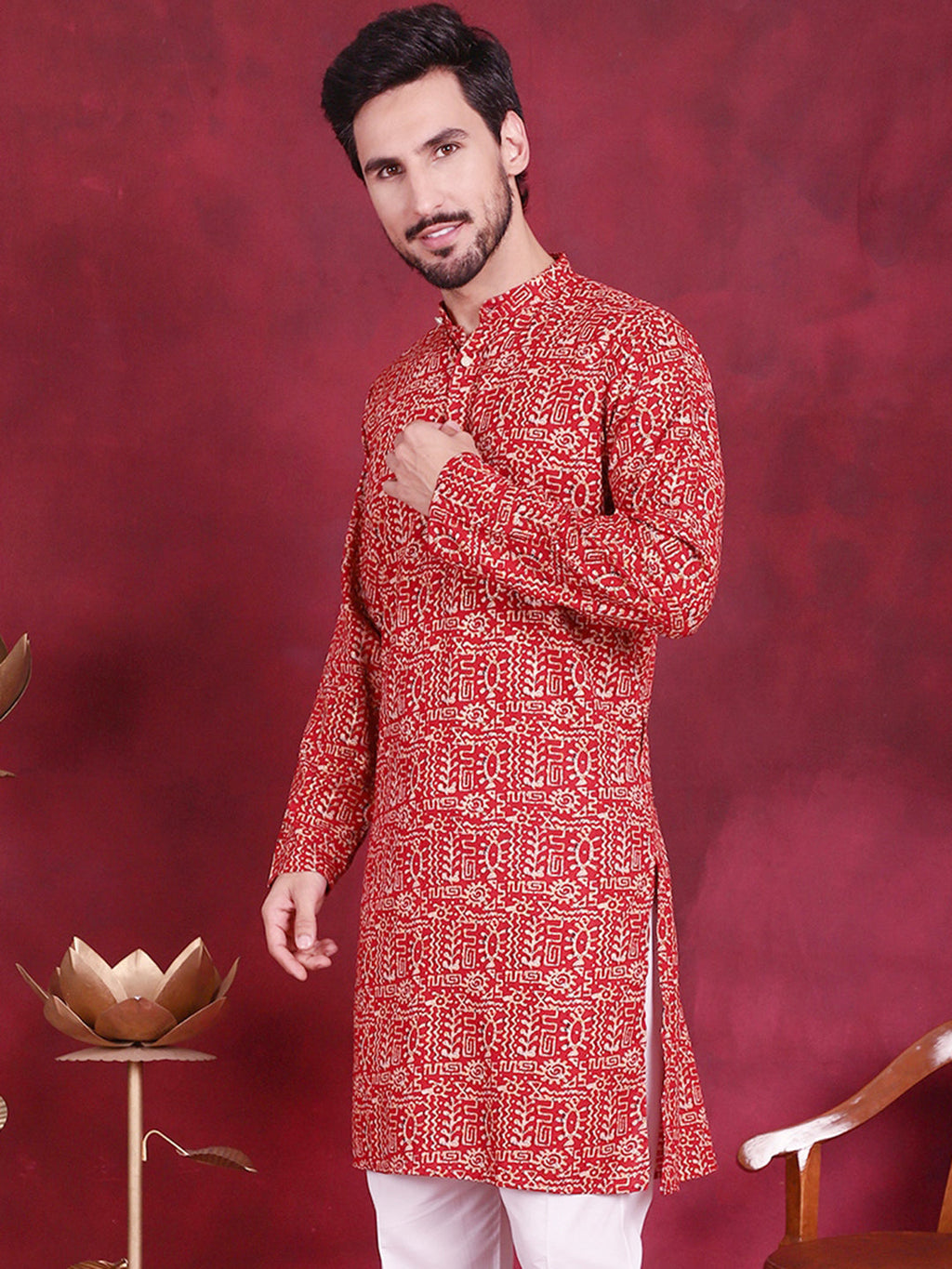 Jompers Men's Digital Printed Kurta - Red