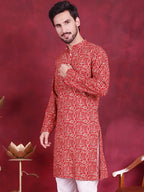 Jompers Men's Digital Printed Kurta - Red