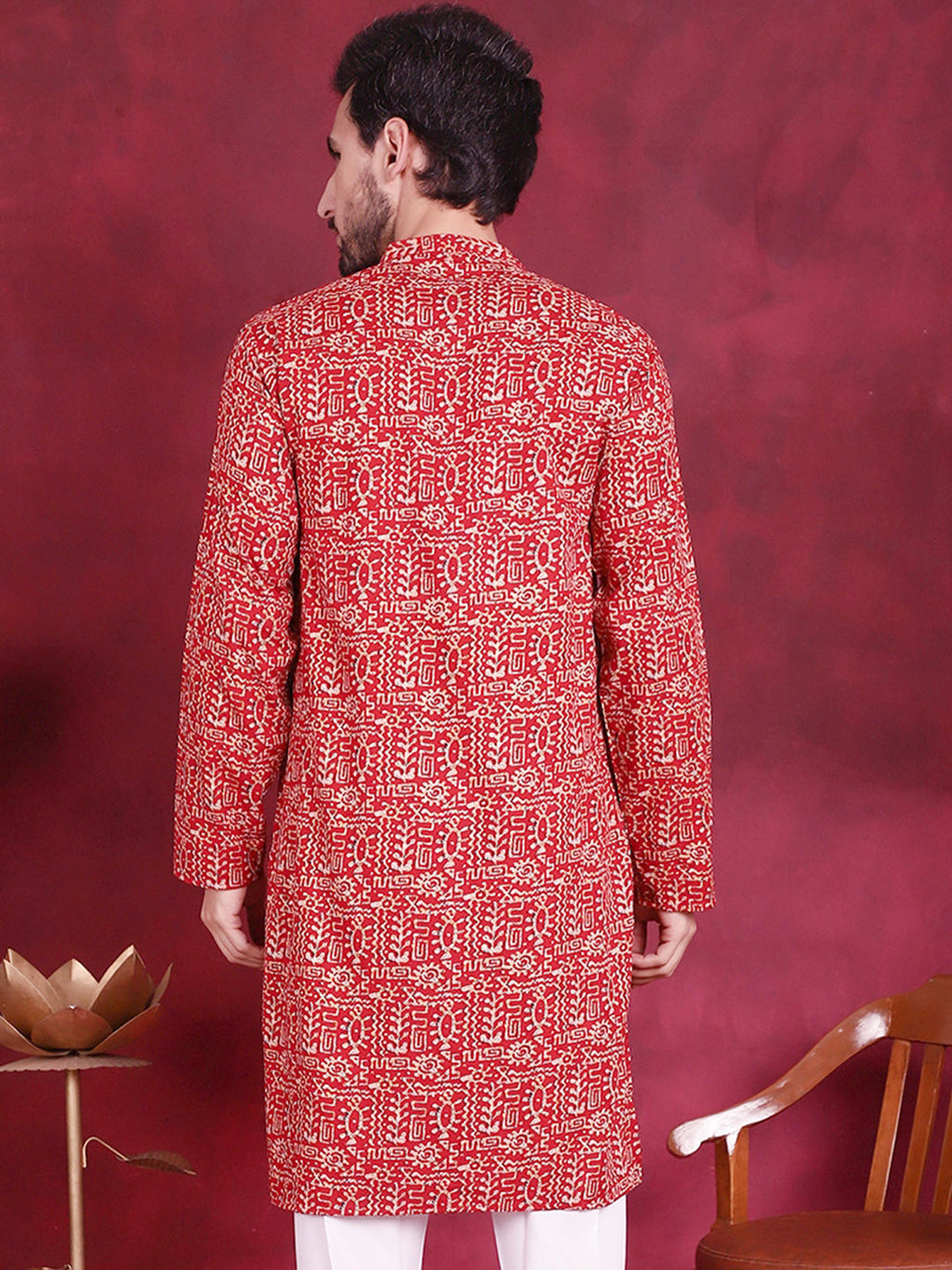Jompers Men's Digital Printed Kurta - Red