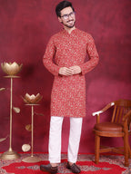 Jompers Men's Digital Printed Kurta - Red