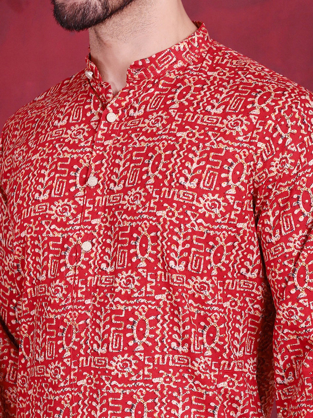 Jompers Men's Digital Printed Kurta - Red