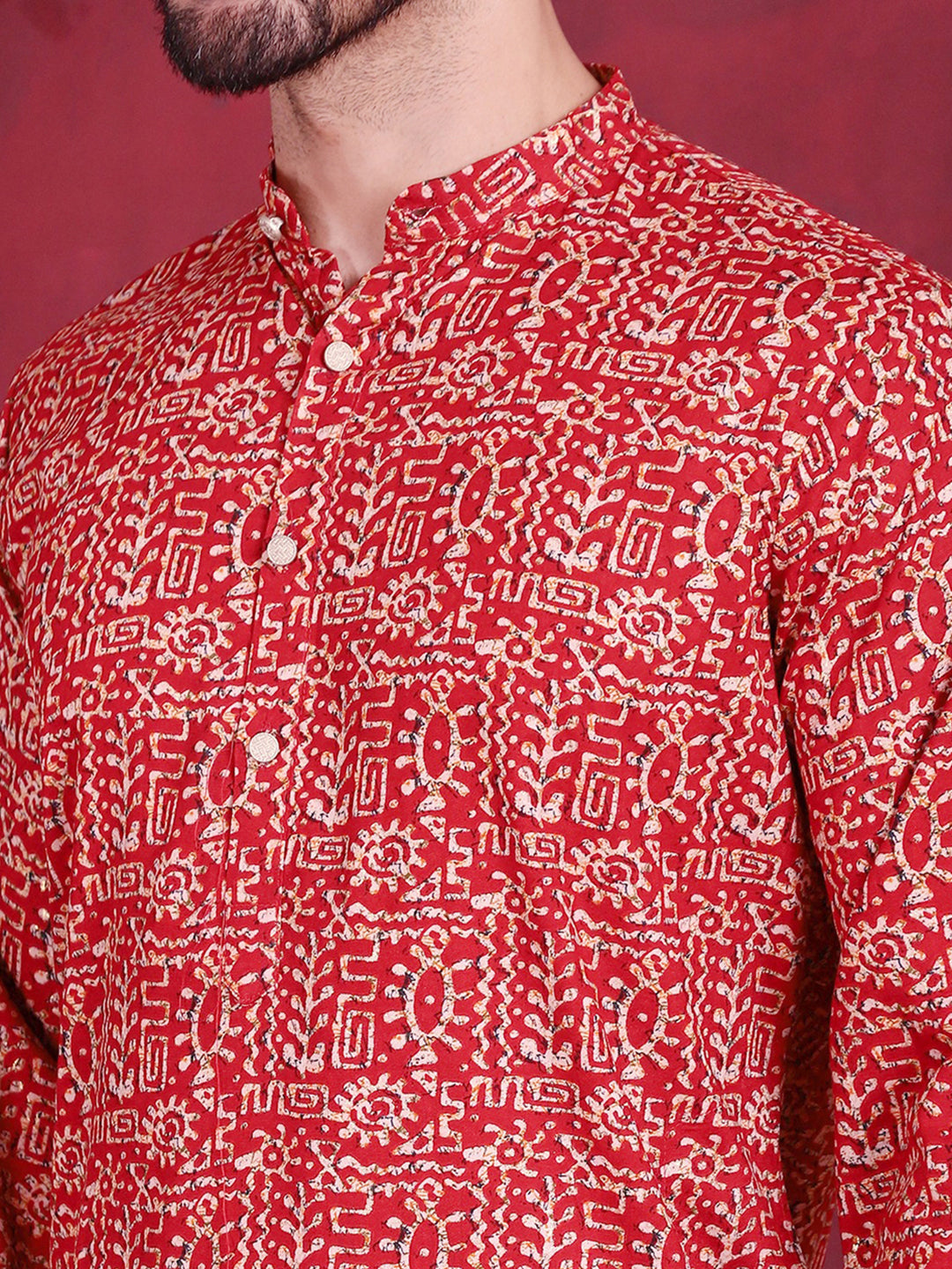 Jompers Men's Digital Printed Kurta - Red
