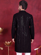 Jompers Men's Sequins Chikankari Embroidered Kurta - Black