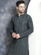 Jompers Men's Sequins Chikankari Embroidered Kurta - Grey