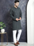 Jompers Men's Sequins Chikankari Embroidered Kurta - Grey