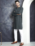 Jompers Men's Sequins Chikankari Embroidered Kurta - Grey
