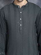 Jompers Men's Sequins Chikankari Embroidered Kurta - Grey