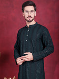 Jompers Men's Sequins Chikankari Embroidered Kurta - Olive