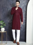 Jompers Men's Sequins Chikankari Embroidered Kurta - Purple
