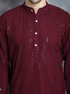 Jompers Men's Sequins Chikankari Embroidered Kurta - Purple