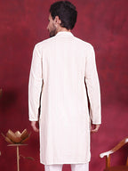 Jompers Men's Sequins Chikankari Embroidered Kurta - White
